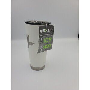 20oz Double Wall Insulated Travel Vacuum Tumbler Mug ~ New White Fifty/Fifty
